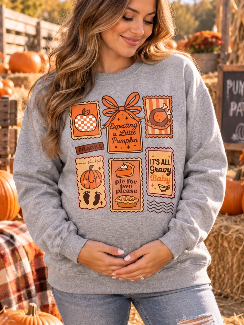 Maternity Fall Pregnancy Announcement Sweatshirt Expecting Little Pumpkin Size M